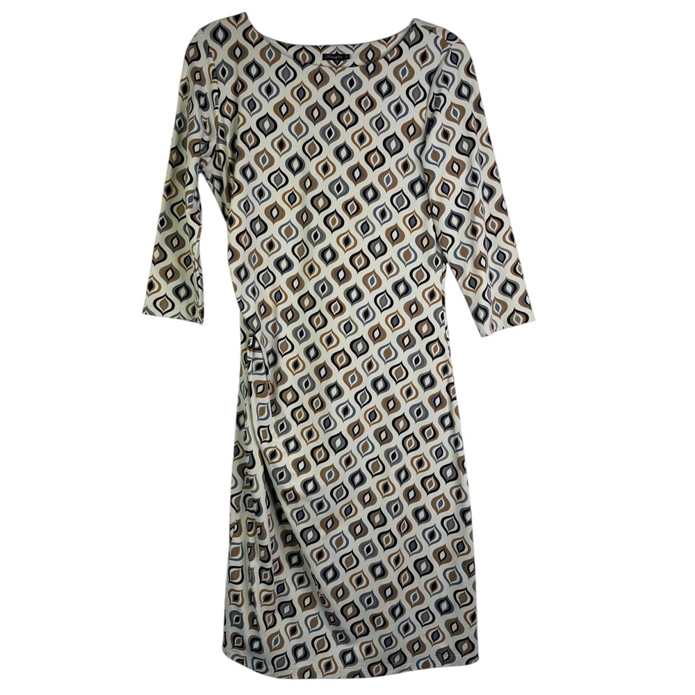 J. McLaughlin Catalina‎ Cloth Retro Mod Knee Length Dress Brown Cream V-Neck Med